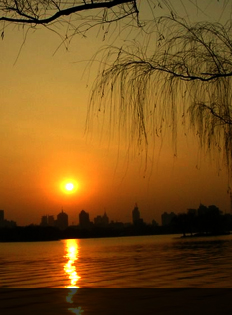 大明湖，夕阳西下柳丝长